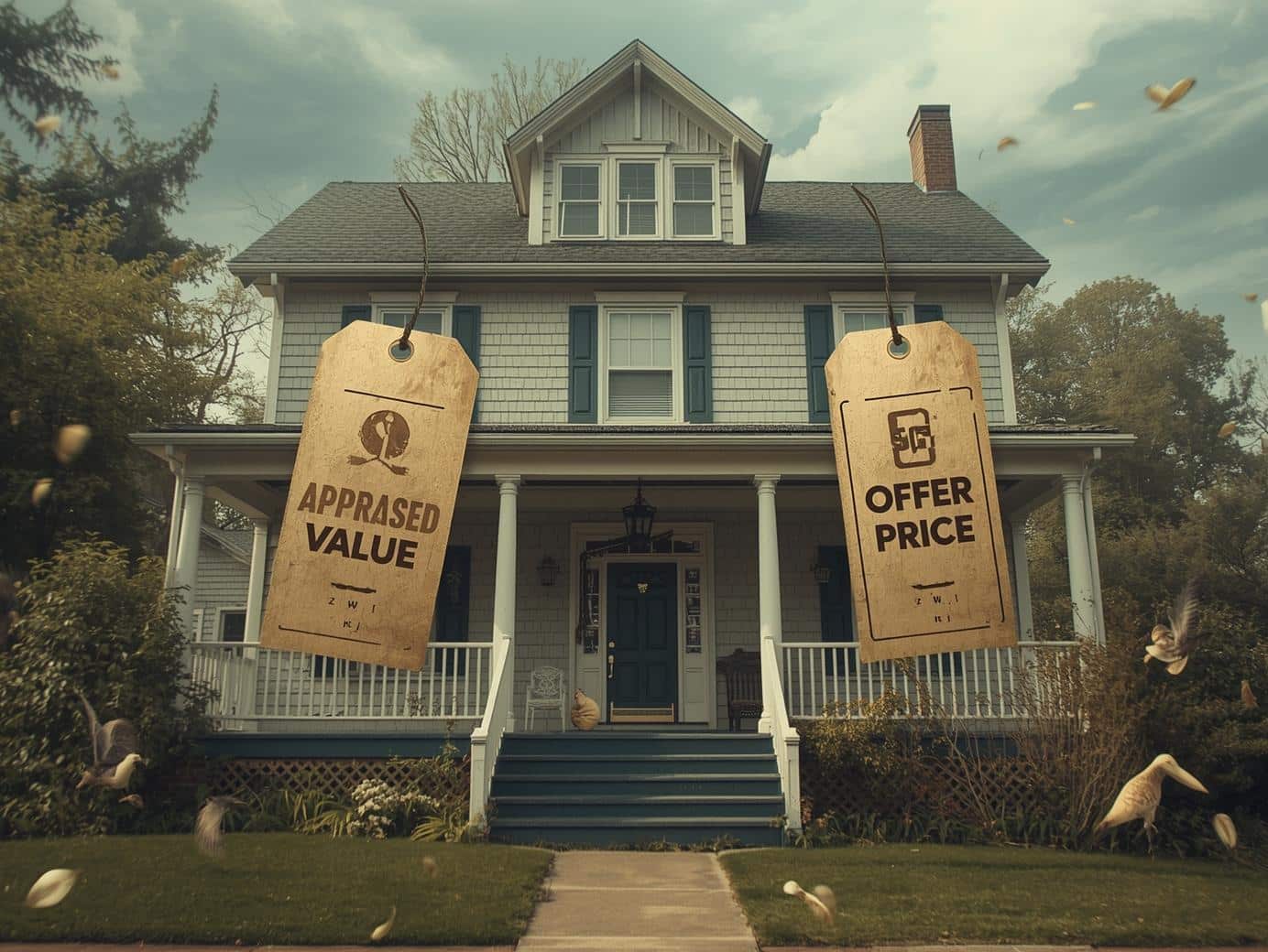 House with “appraised value” vs “offer price” tags