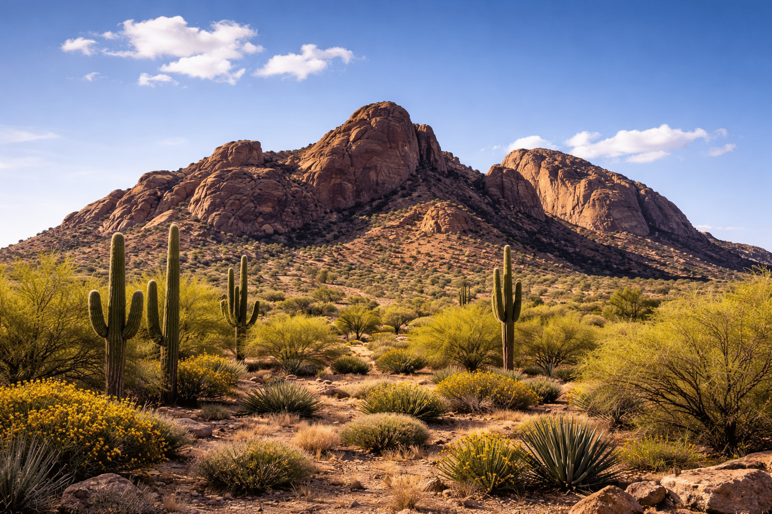 Camelback Mountain under a bright sky