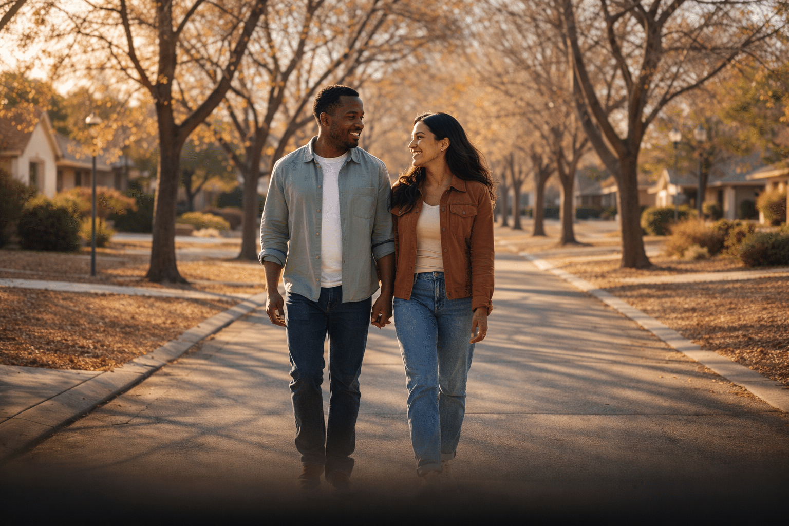 Diverse couple on front porch of Arizona ranch home representing Youngtown community and northwest Valley lifestyle — West USA Realty