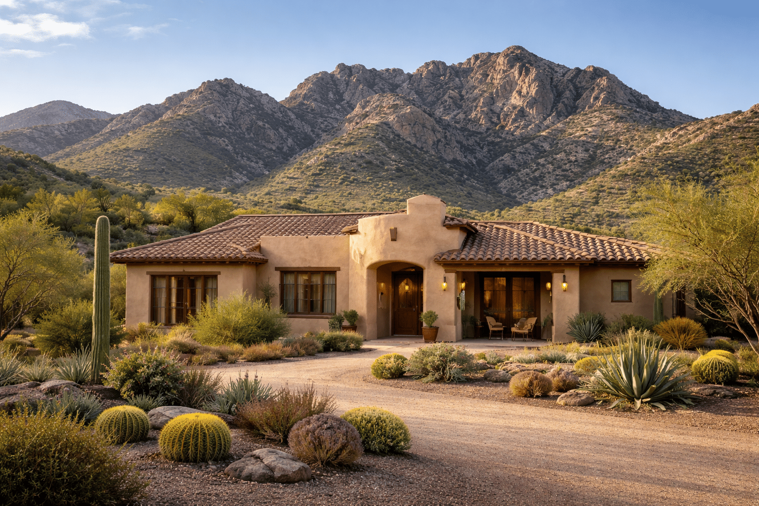 Buckeye AZ home with White Tank Mountains backdrop under clear winter sky — West USA Realty