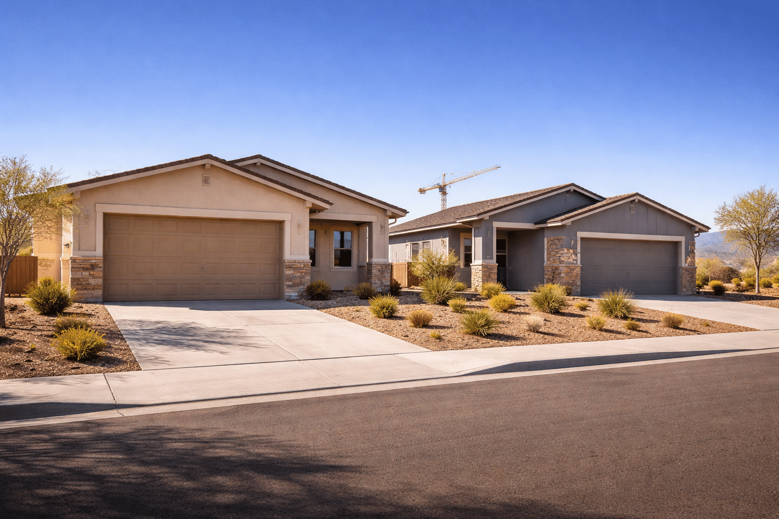 Casa Grande real estate new construction homes on residential street along the I-10 corridor in Pinal County — West USA Realty