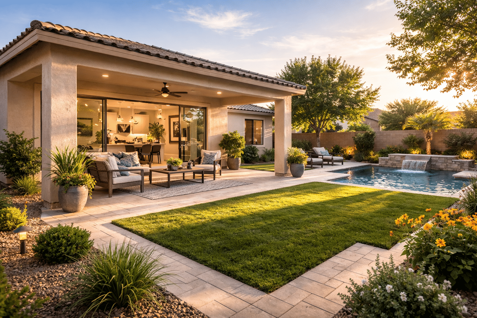 Inviting backyard and covered patio of a Gilbert home Gilbert real estate buyer process — West USA Realty