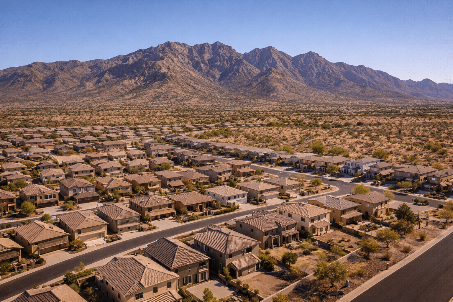Waddell AZ homes for sale aerial community overview White Tank Mountains master-planned subdivision