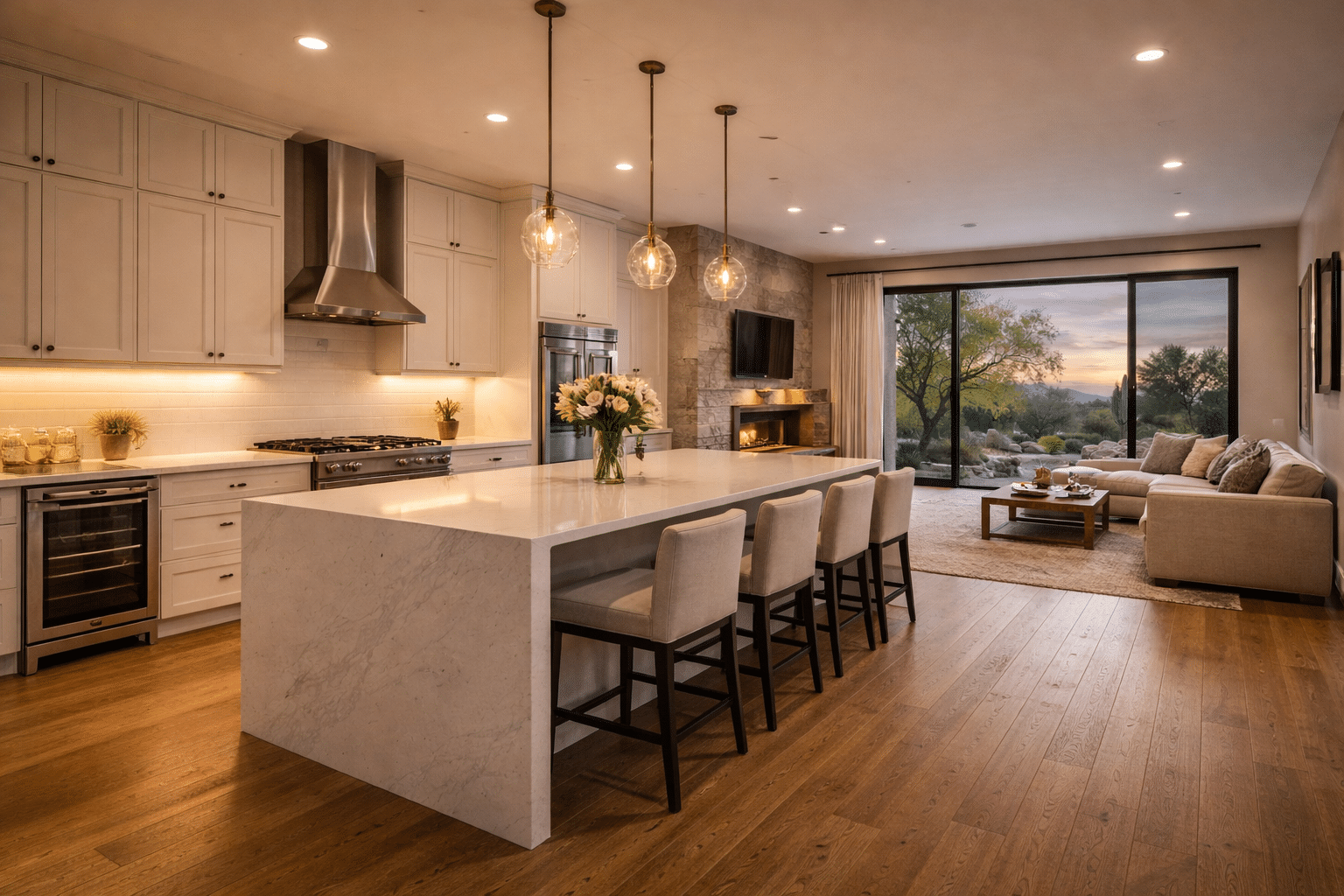 Glendale real estate Arizona kitchen great room open floor plan quartz island lighting
