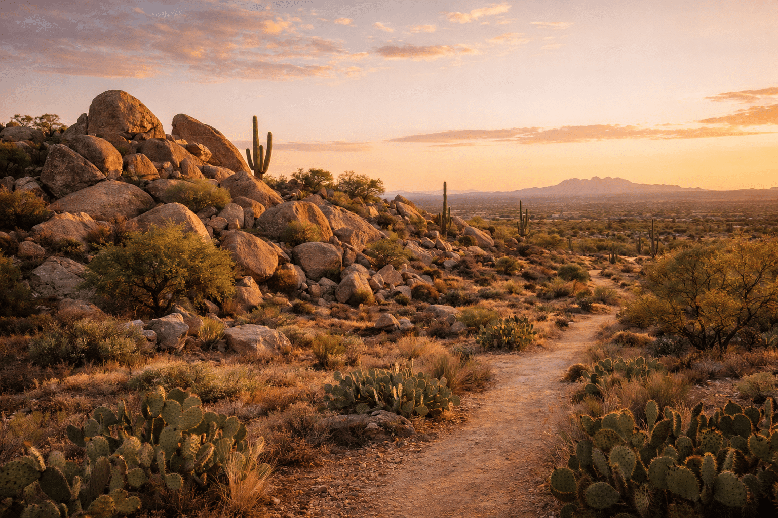 Fountain Hills real estate Arizona McDowell Mountain trail boulder terrain Golden Hour landscape